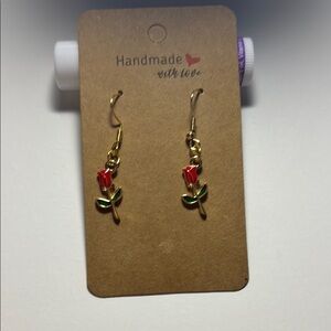 Handmade Red Rose Earrings